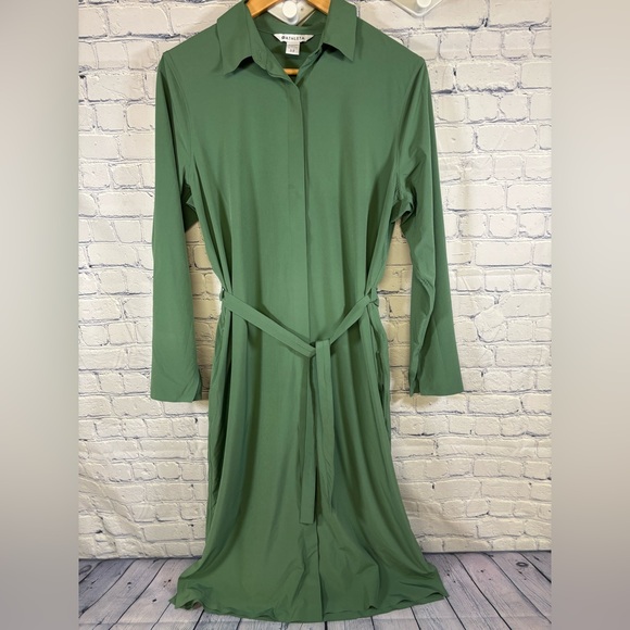Athleta Urbanite Vineyard Green Midi Business Casual Classic Shirt Dress Size SP - Picture 1 of 9